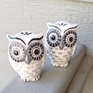 Vintage 70s Owl Ceramic Salt & Pepper Shakers Neutral
